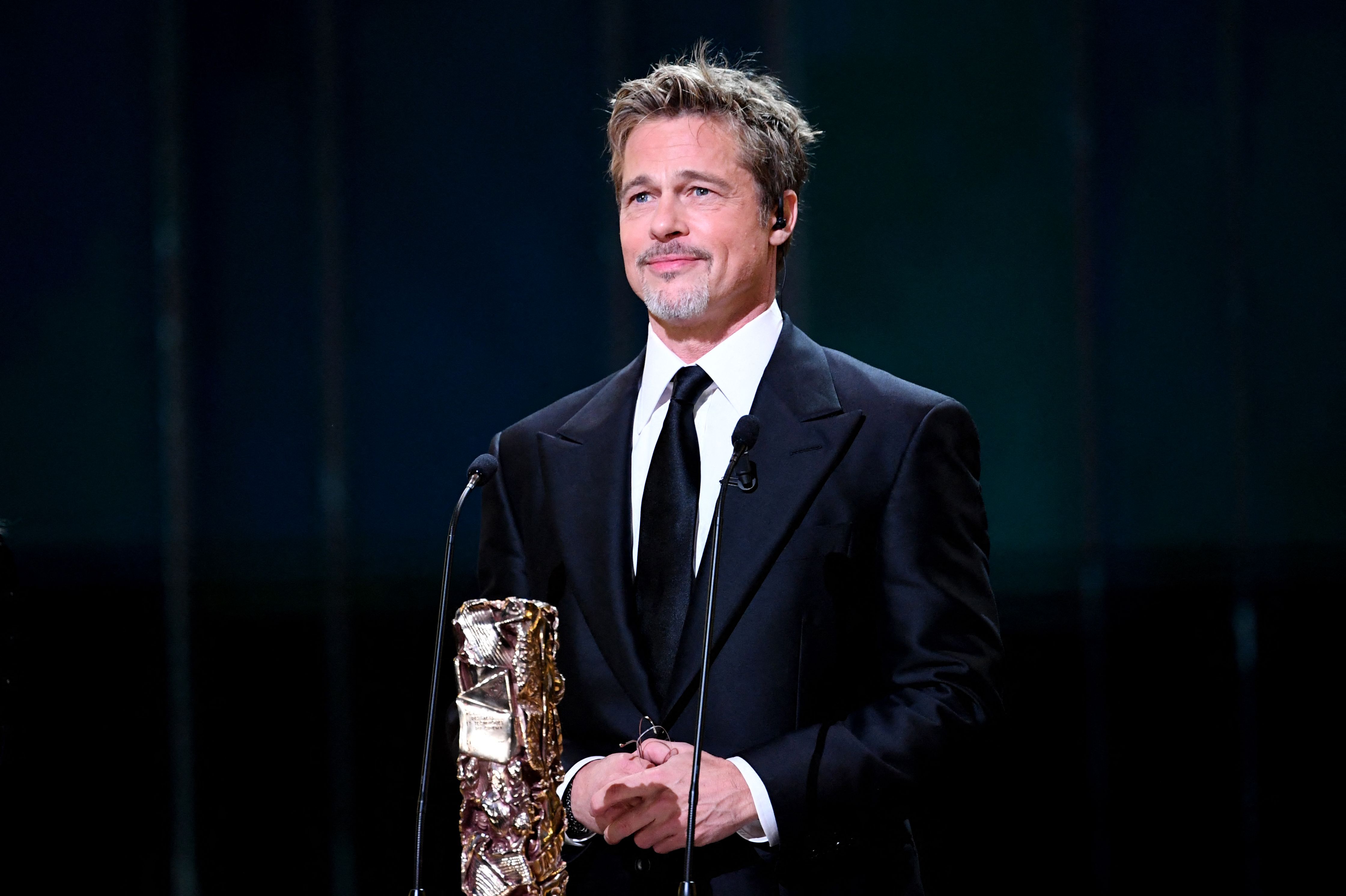 Brad Pitt speaks during the 48th edition of the Cesar Film Awards ceremony at the Olympia venue on February 24, 2023 in Paris. | Source: Getty Images