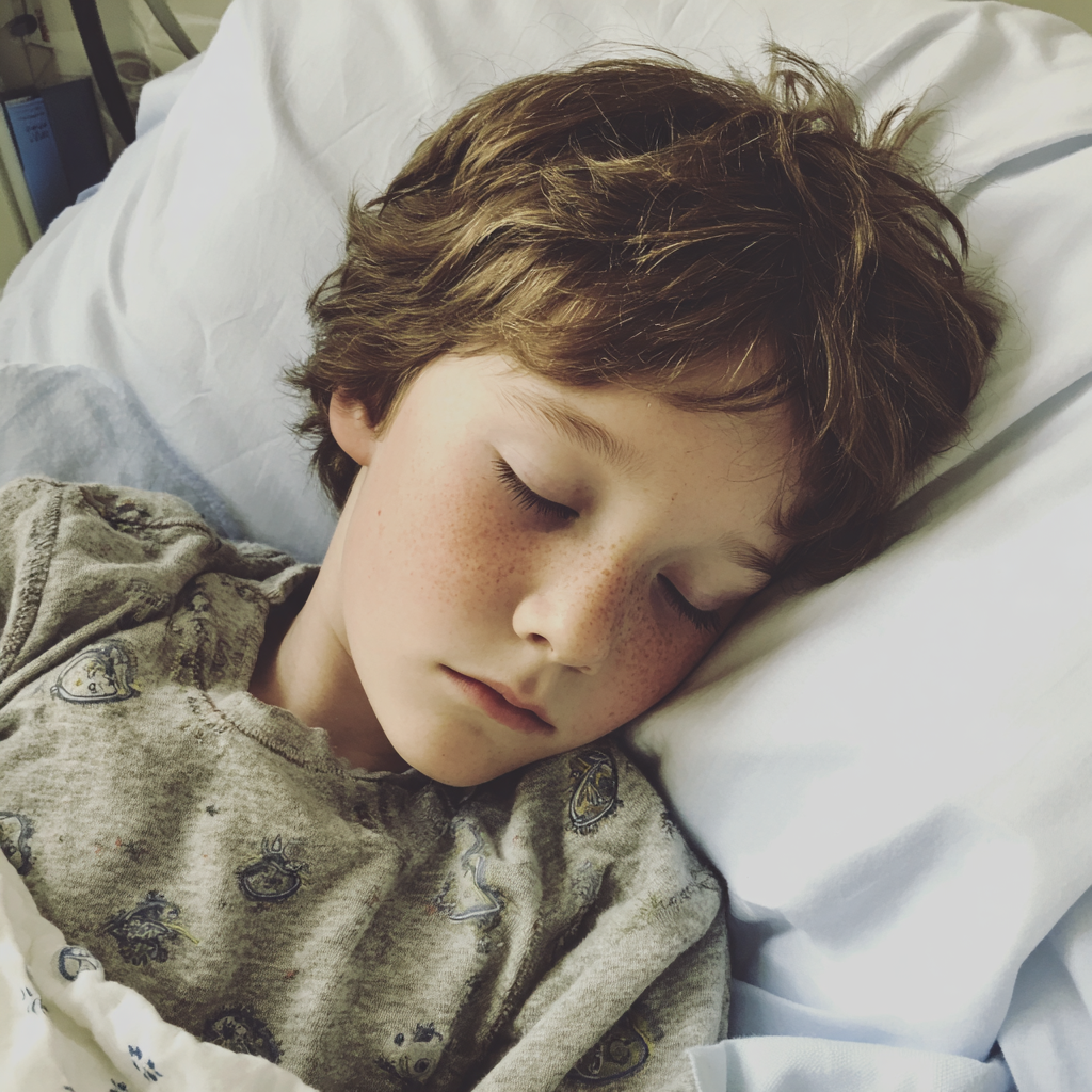 A little boy sleeping in a hospital bed | Source: Midjourney