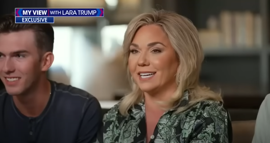 Julie and Grayson Chrisley while she talks about hearing of her presidential pardon for the first time on "My View with Lara Trump," from an exclusive teaser posted on June 25, 2025 | Source: Youtube/Fox News
