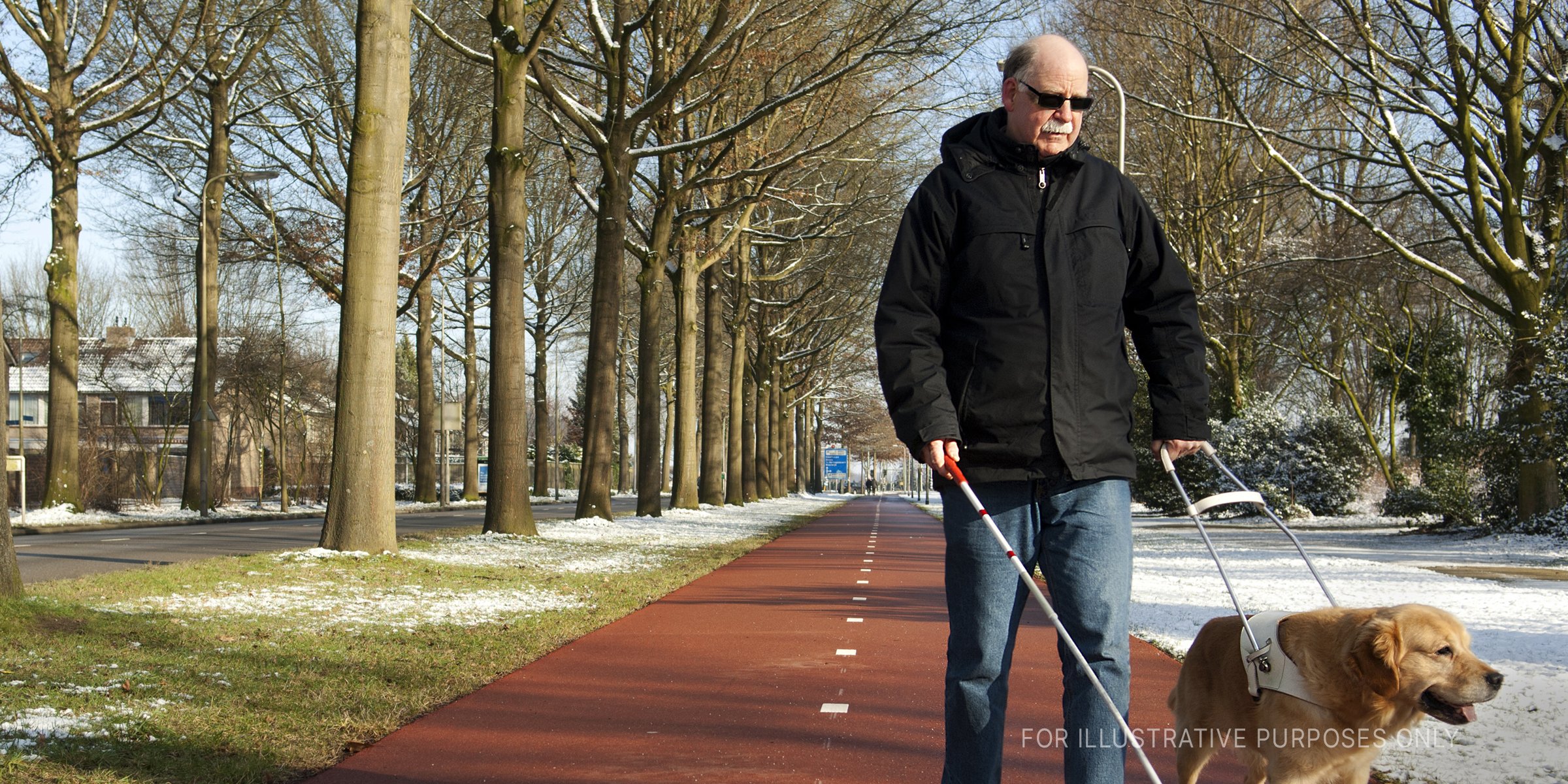 Blind man being guided by dog. | Source: Shutterstock