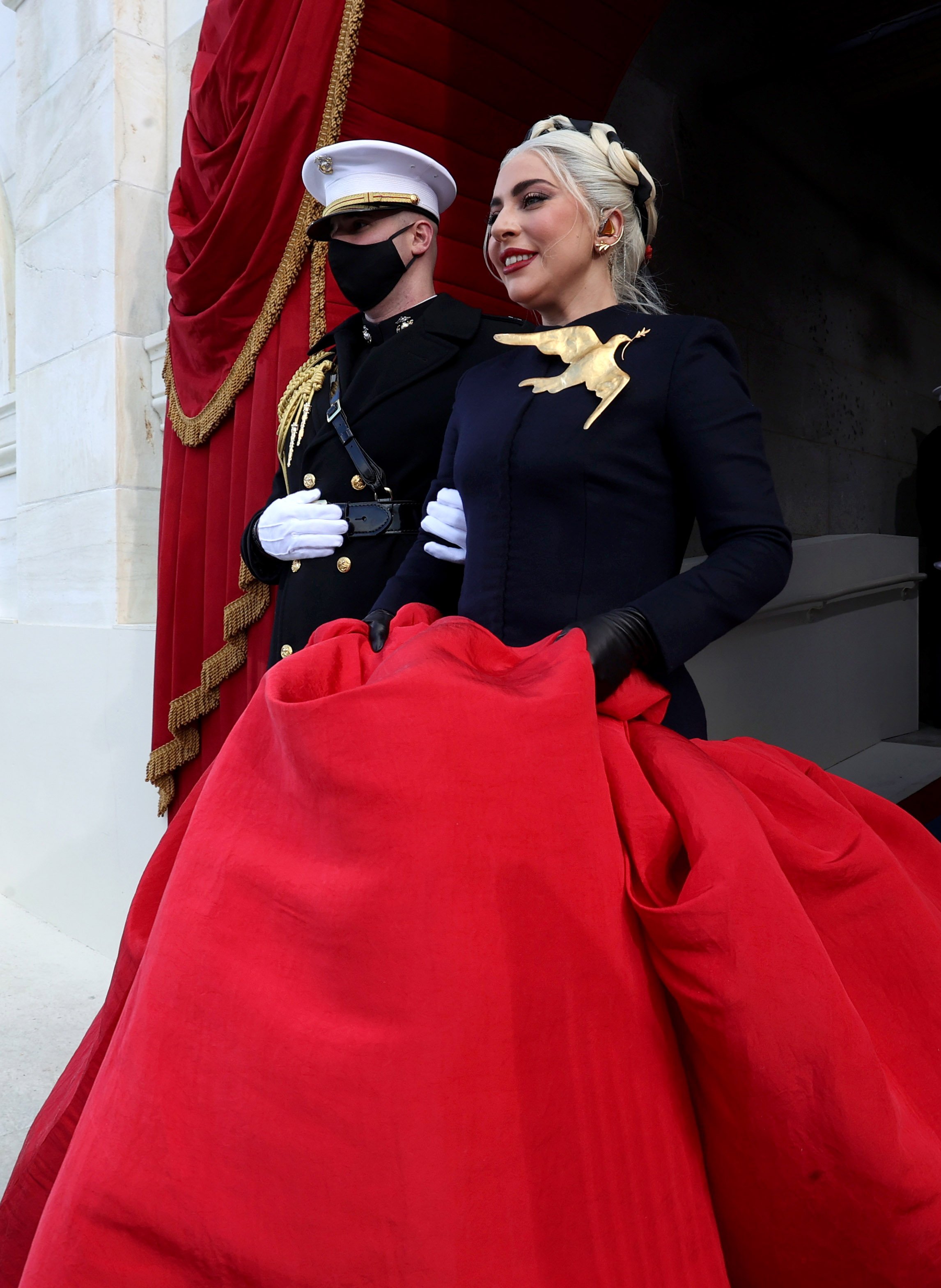 Lady Gaga arriving to give a powerful rendition of the National Anthem at the Presidential Inauguration at the capital, January, 2021. | Photo: Getty Images.