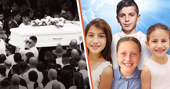 [Left] A funeral; [Right] Siblings Sienna, Angelina and Antony Abdallah with their cousin Veronique Sakr. | Source: instagram.com/i_4giveday youtube.com/SBS Australia