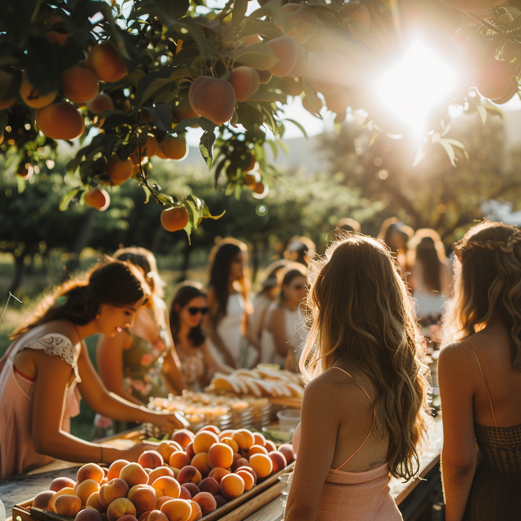 People at a peach harvest party | Source: Midjourney