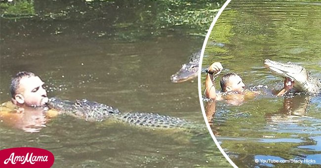 Man swims with alligators and even feeds them from his mouth