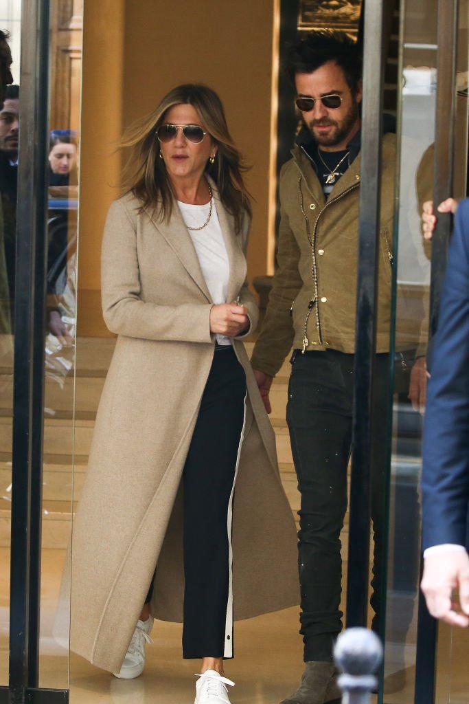 Jennifer Aniston and Justin Teroux are seen leaving the 'CHANEL Rue Cambon' store on April 12, 2017 in Paris, France | Getty Images