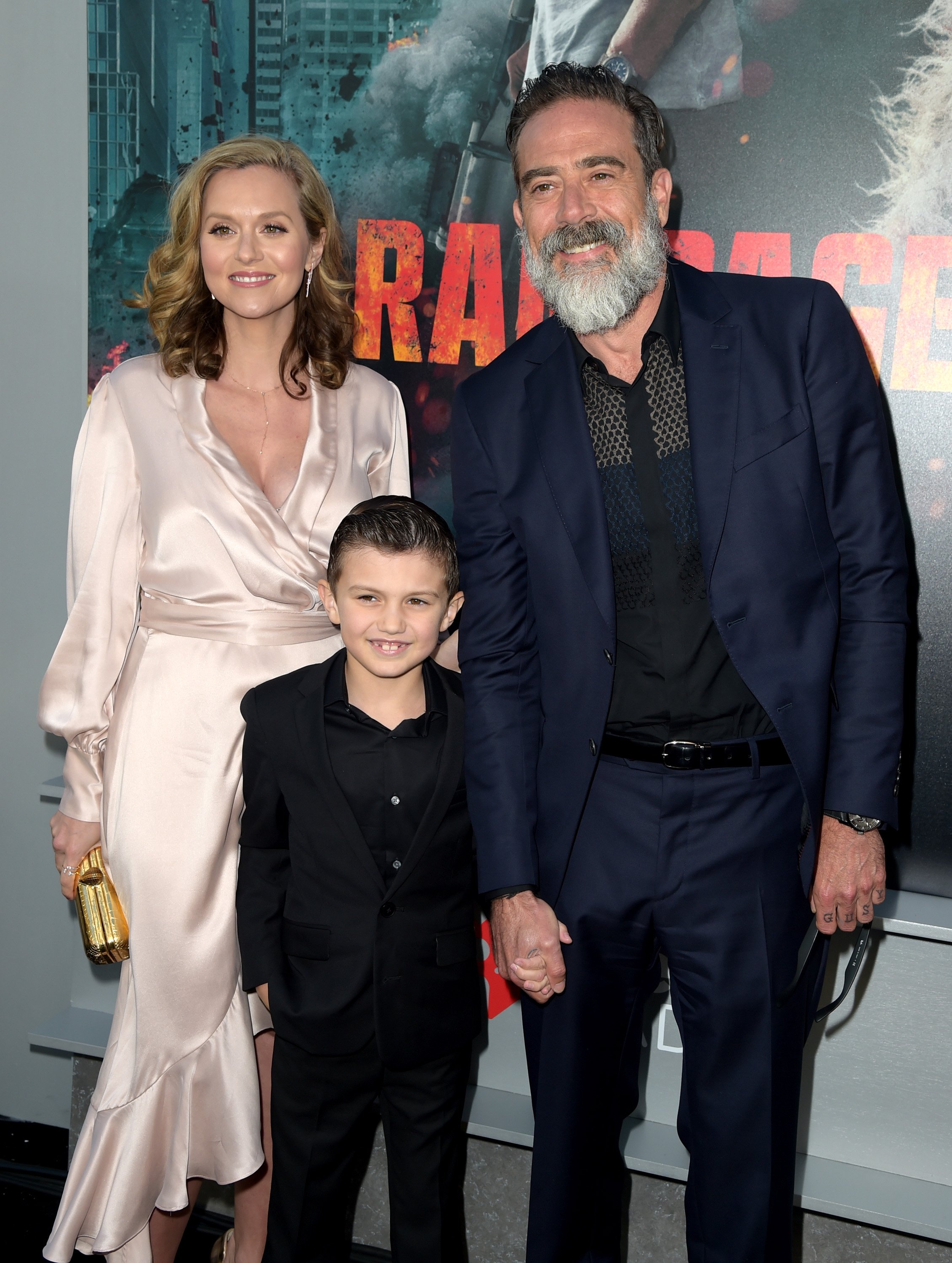 Actor Jeffrey Dean Morgan, Hilarie Burton and their son Augustus Morgan attend the premiere of Warner Bros. Pictures' "Rampage" on April 4, 2018 in Los Angeles, California. | Source: Getty Images