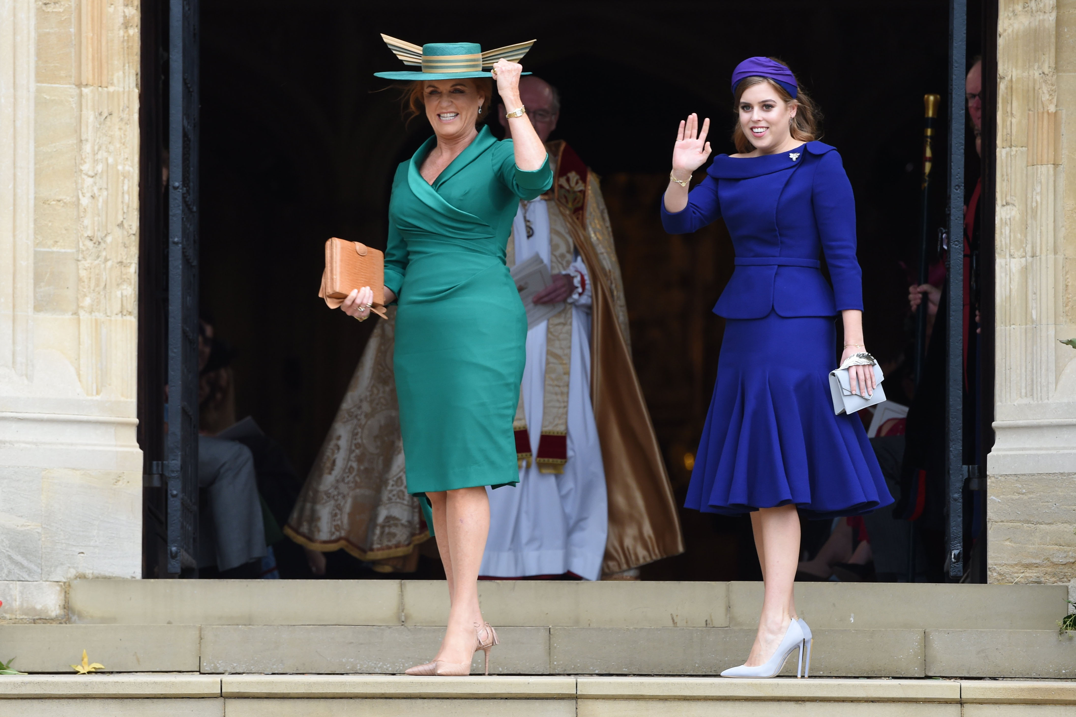 Sarah Ferguson and Princess Beatrice ahead of the wedding of Princess Eugenie and Jack Brooksbank at St George's Chapel on October 12, 2018, in Windsor, England. | Source: Getty Images