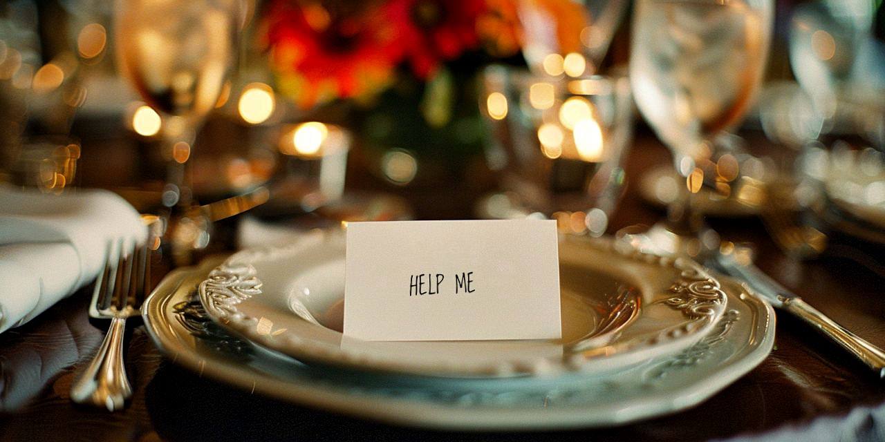 A note "HELP ME" is lying on the plate | Source: Midjourney