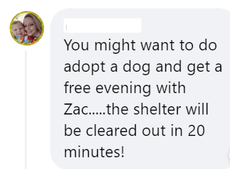 Social media user jokes about a pet adoption post | Source: Facebook/@WFASC