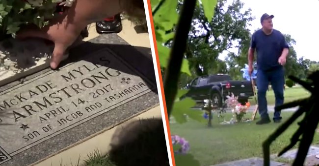 [Left] The gravesite of an infant; [Right] An elderly man caught stealing from a grave. | Source: youtube.com/Inside Edition