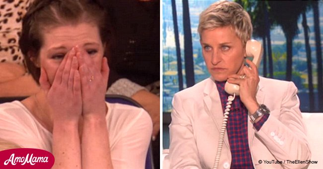 Unexpected phone call interrupts Ellen. Suddenly woman in audience realizes that it's for her