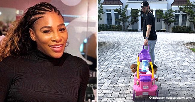  Serena Williams' husband melts hearts, pulling baby Olympia around in a princess carriage