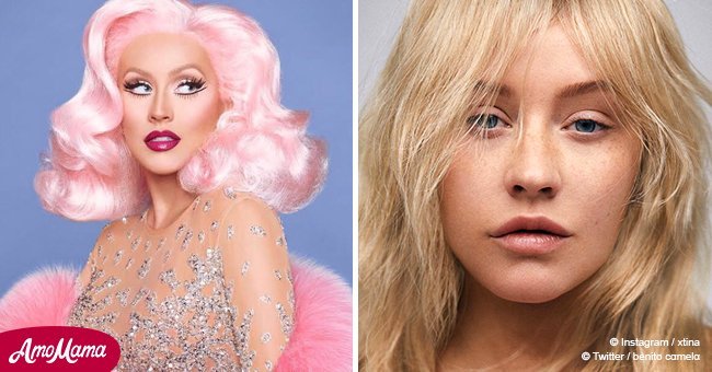 Christina Aguilera looks absolutely unrecognizable after she poses completely bare-faced