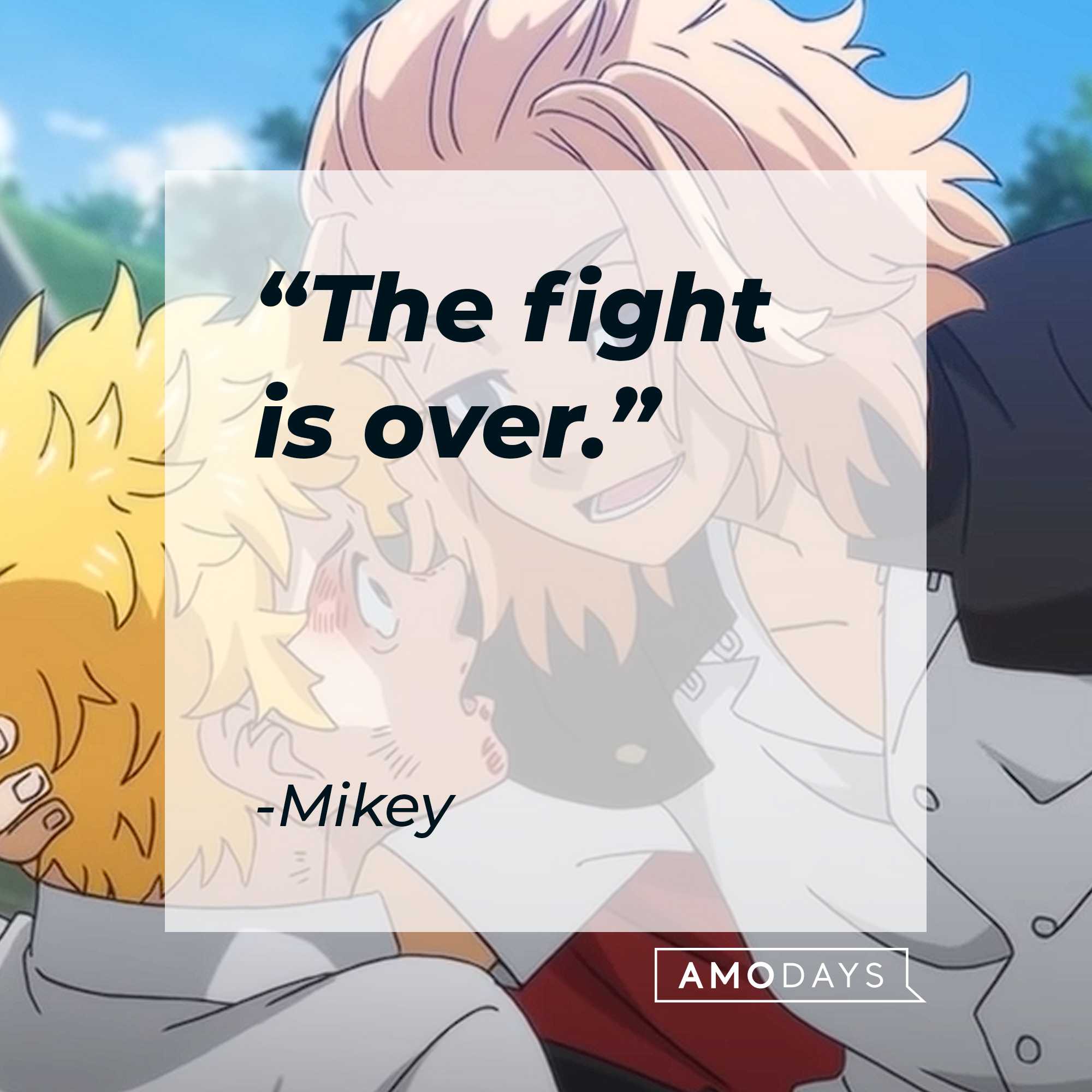 An image of Mikey and  Hanagak Takemicchi with Mikey’s quote: Takemicchi, you are my hero.” | Source: youtube.com/CrunchyrollCollection