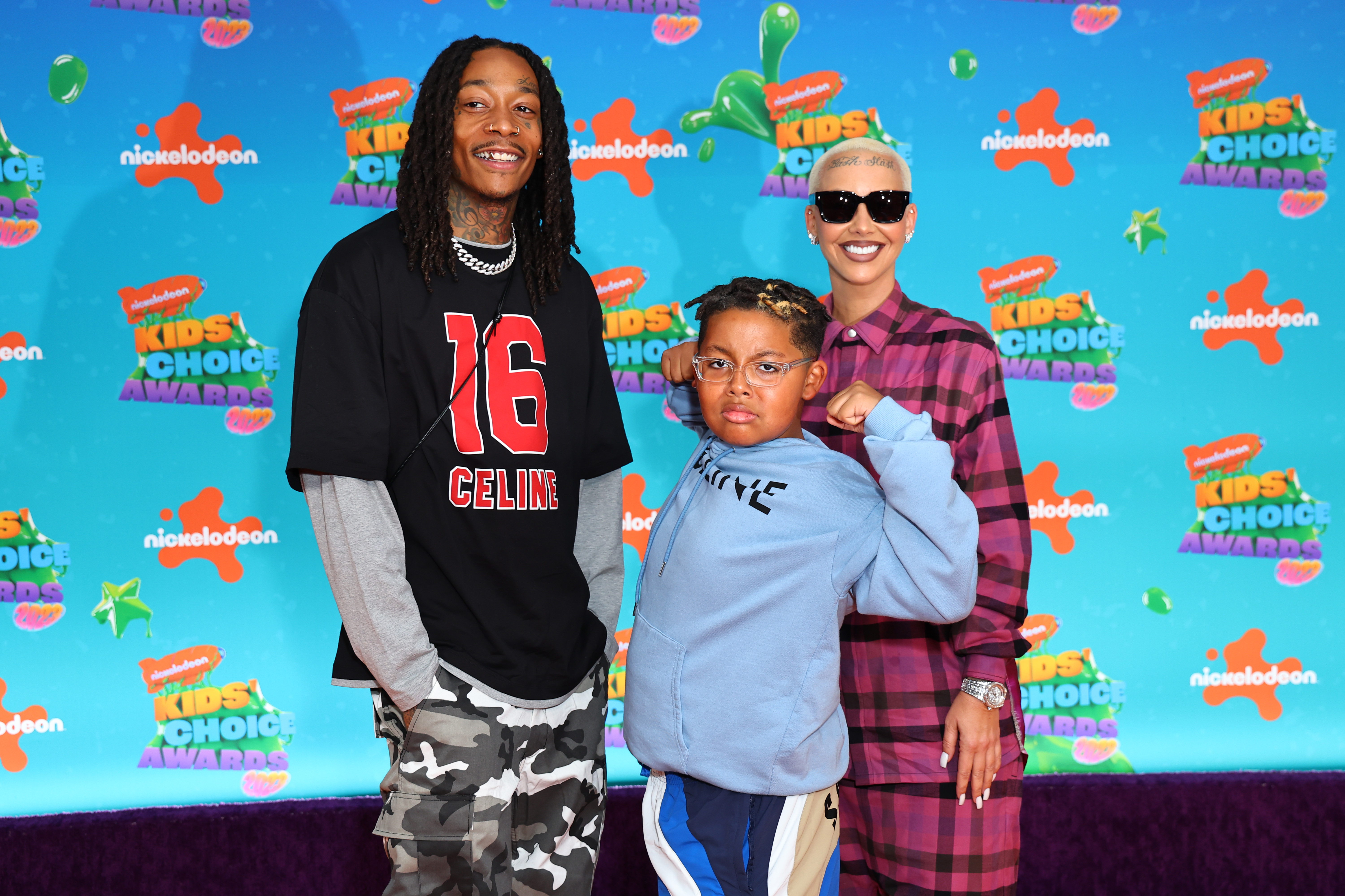 Wiz Khalifa, Sebastian Taylor Thomaz, and Amber Rose attend the Nickelodeon Kids' Choice Awards at Microsoft Theater on March 4, 2023, in Los Angeles, California | Source: Getty Images