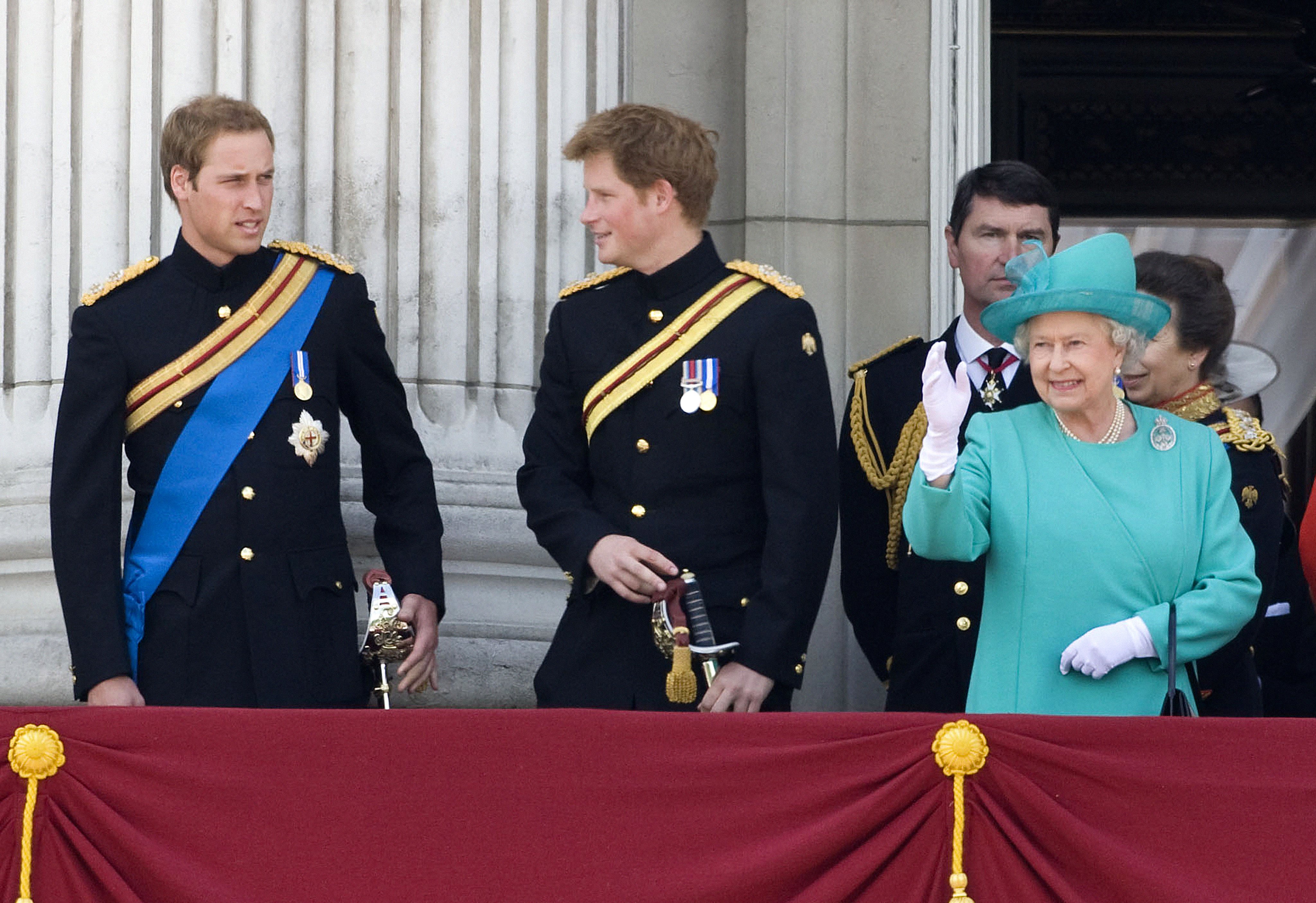 Prince William, Prince Harry and Queen Elizabeth Il at The Conclusion Of The Annual Trooping The Colour. | Source: Getty Images