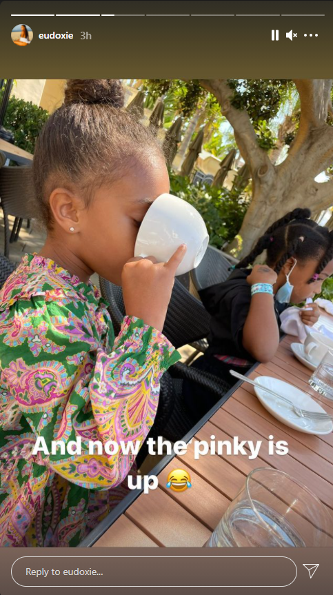 Eudoxie Bridges shares a photo of her daughter Cadence taking a drink. | Photo: Instagram/eudoxie