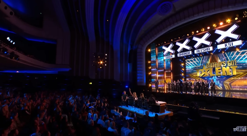 A wide shot captures the scale of the performance as judges and audience watch World Wings take over the stage. | Source: YouTube/Britain's Got Talent