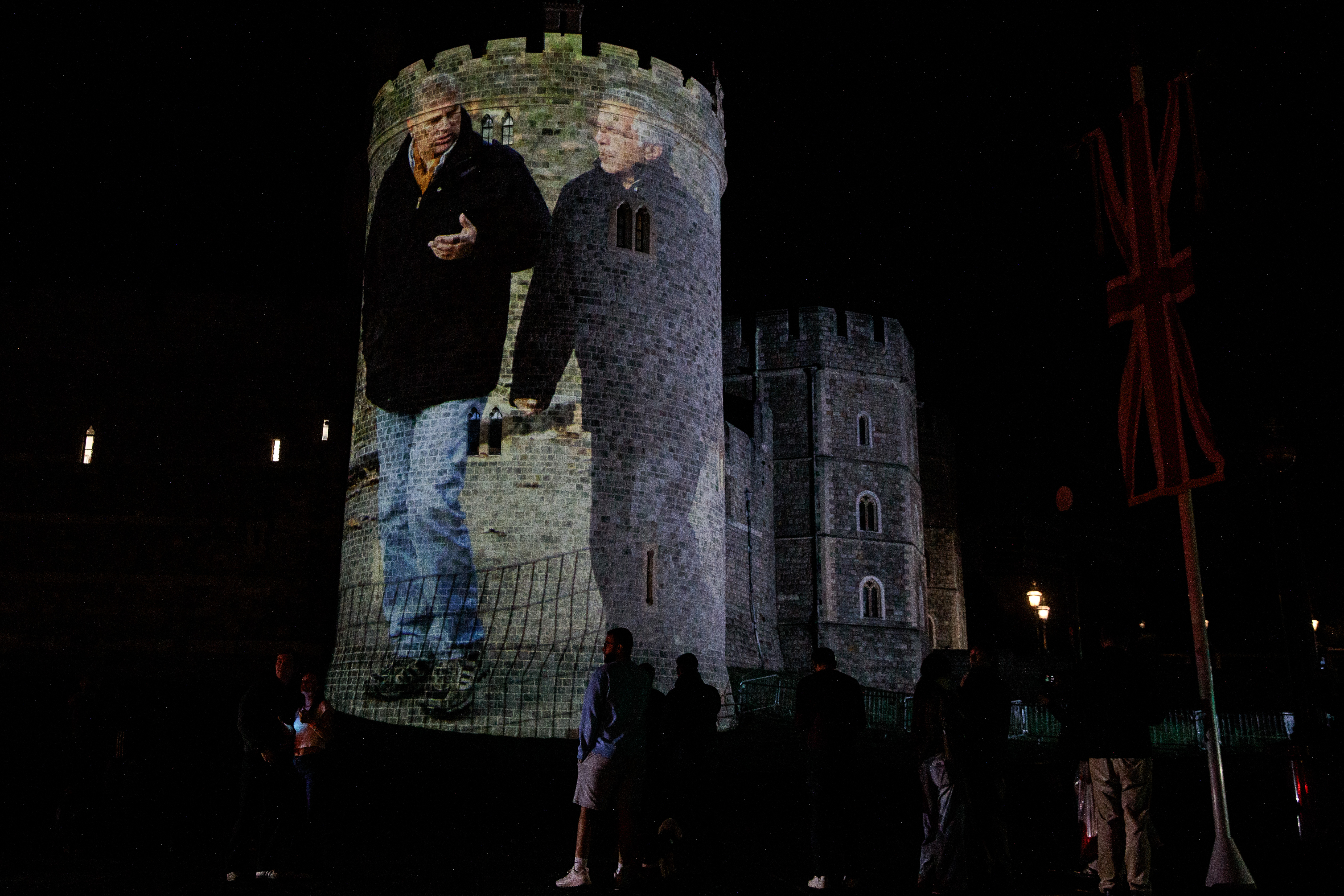 Political campaign group Led By Donkeys project an image of Prince Andrew and convicted paedophile Jeffrey Epstein onto Windsor Castle as US President Trump's second state visit to the UK begins on 16 September 2025 in Windsor, United Kingdom. | Source: Getty Images