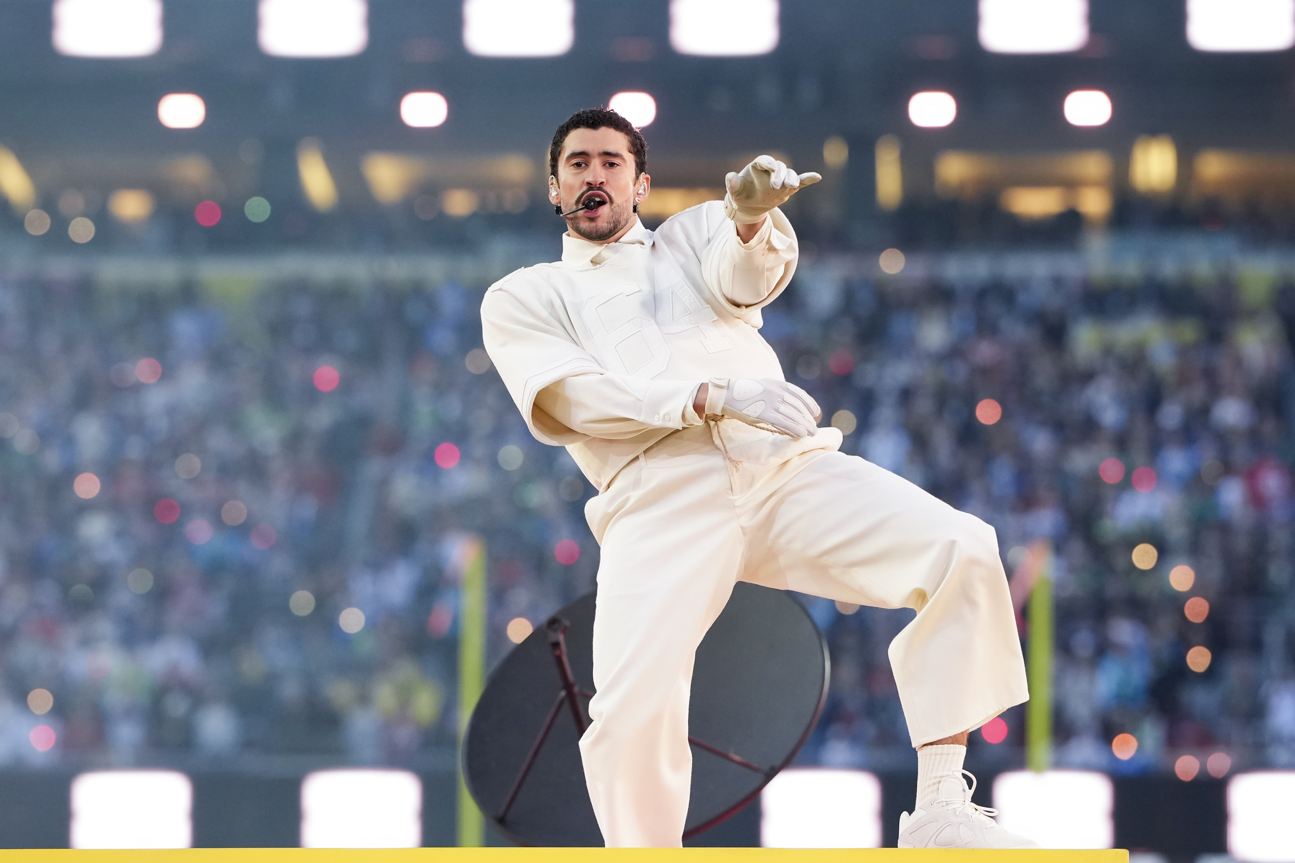 Bad Bunny performs during the halftime show at the NFL Super Bowl LX football game between the Seattle Seahawks and New England Patriots at Levi Stadium on February 8, 2026 in Santa Clara. | Source: Getty Images