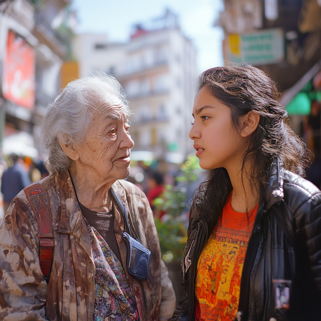 An old woman and young one talking | Source: Midjourney