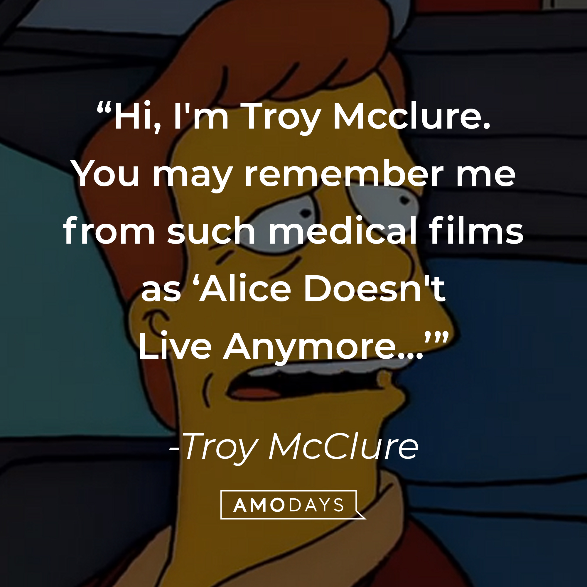 Troy McClure, with his quote: “Hi, I'm Troy Mcclure. you may remember me from such medical films as ‘Alice Doesn't Live Anymore…'” | Source: facebook.com/TheSimpsons