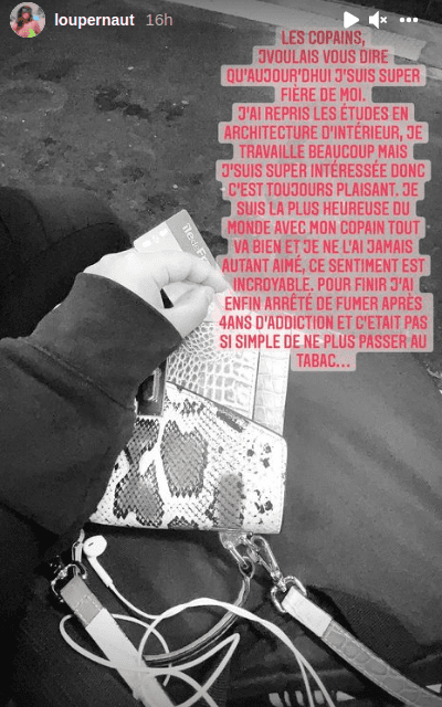 Capture d'écran story Instagram Lou Pernaut. | Photo : loupernaut
