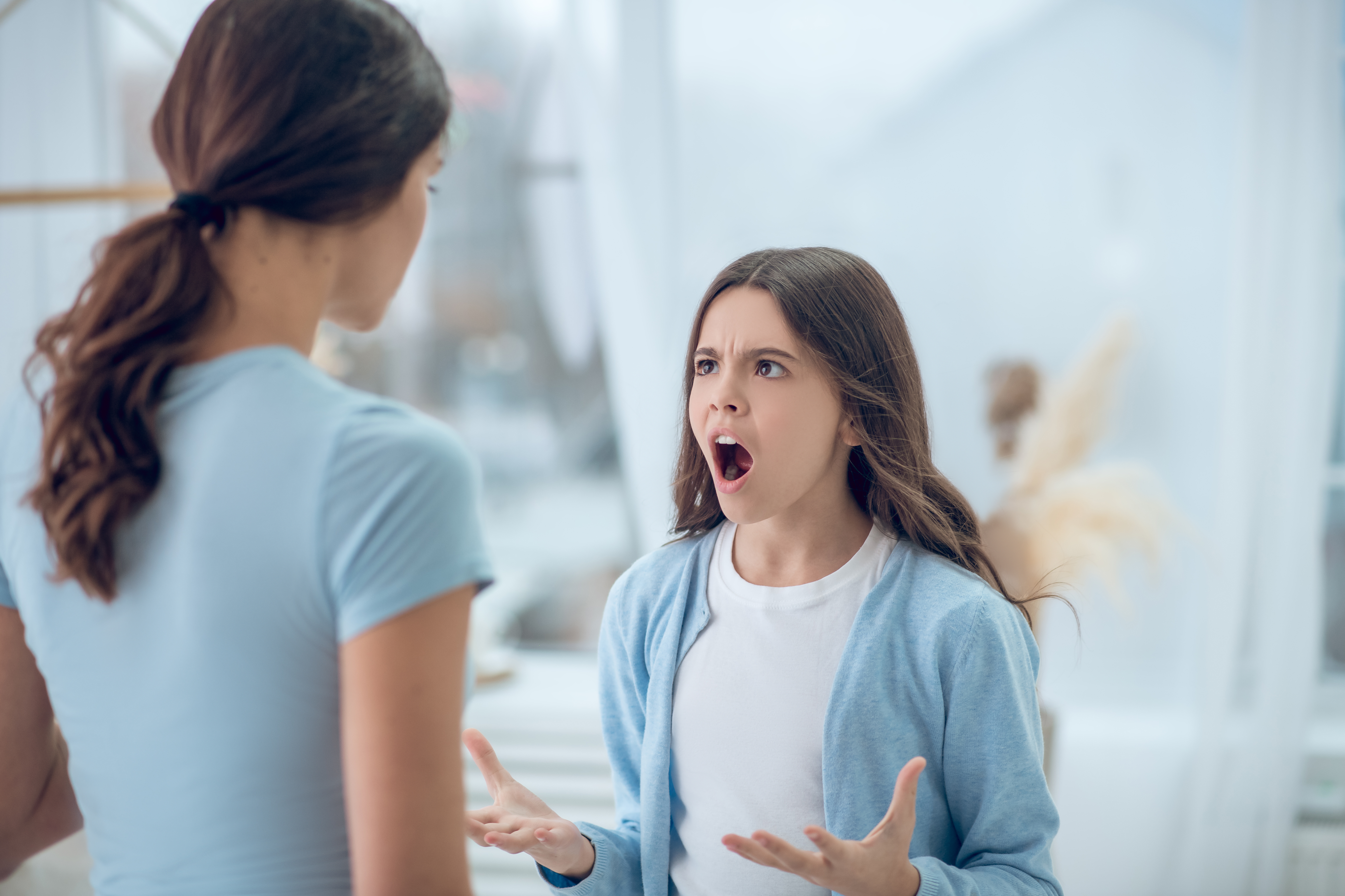 A teenage girl is seen screaming at the woman standing in front of her | Source: Shutterstock