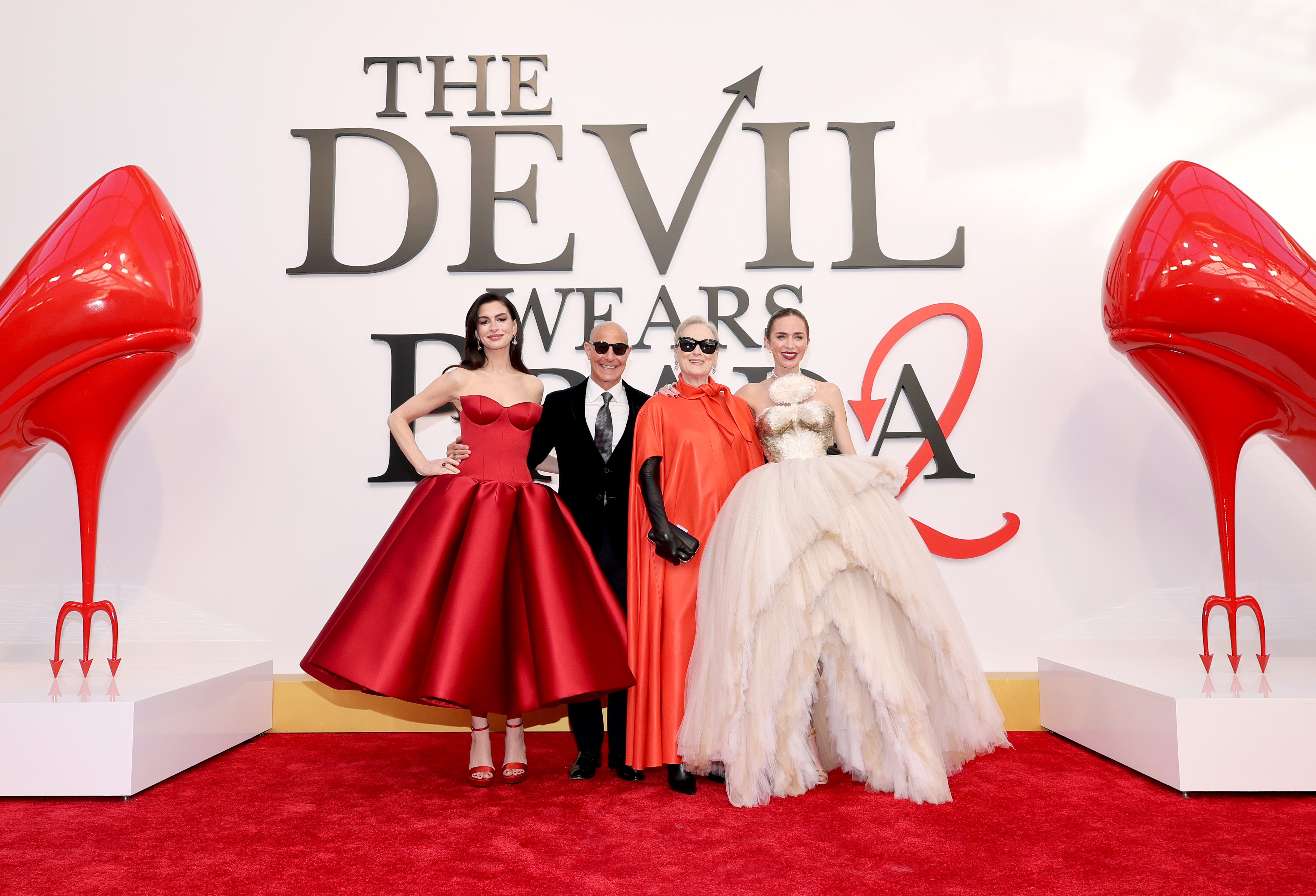 Anne Hathaway, Stanley Tucci, Meryl Streep and Emily Blunt attend the world premiere of "The Devil Wears Prada 2" at Lincoln Center in New York on April 20, 2026 | Source: Getty Images