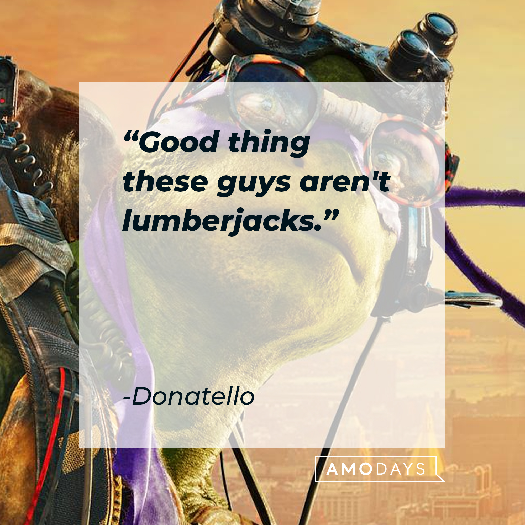 Donatello's quote: "Good thing these guys aren't lumberjacks." | Source: facebook.com/TMNT