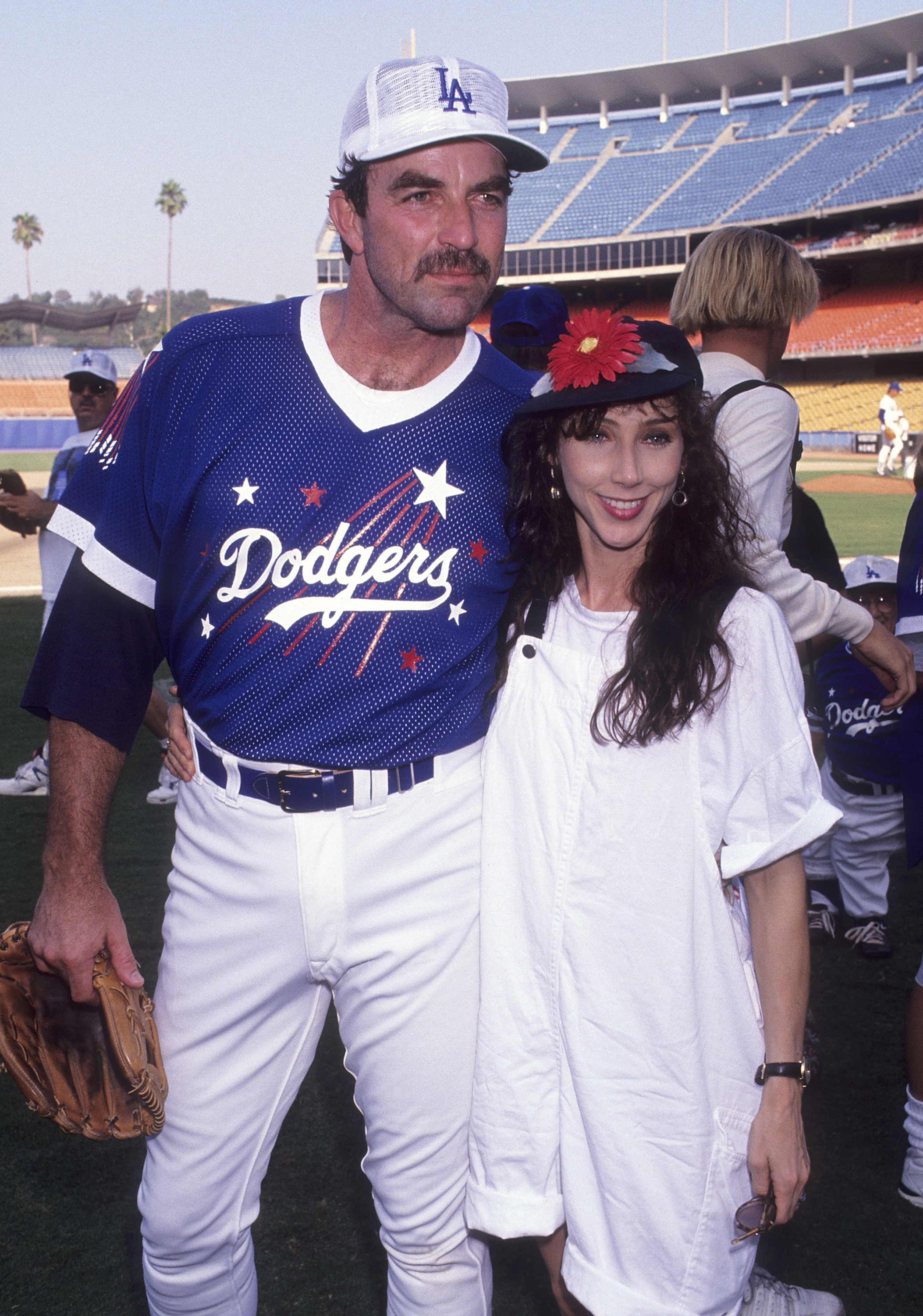 Tom Selleck and Jillie Mack attend the 34th Annual "Hollywood Stars Night" Celebrity Baseball Game at Dodger Stadium in Los Angeles, California, on August 17, 1991. | Source: Getty Images