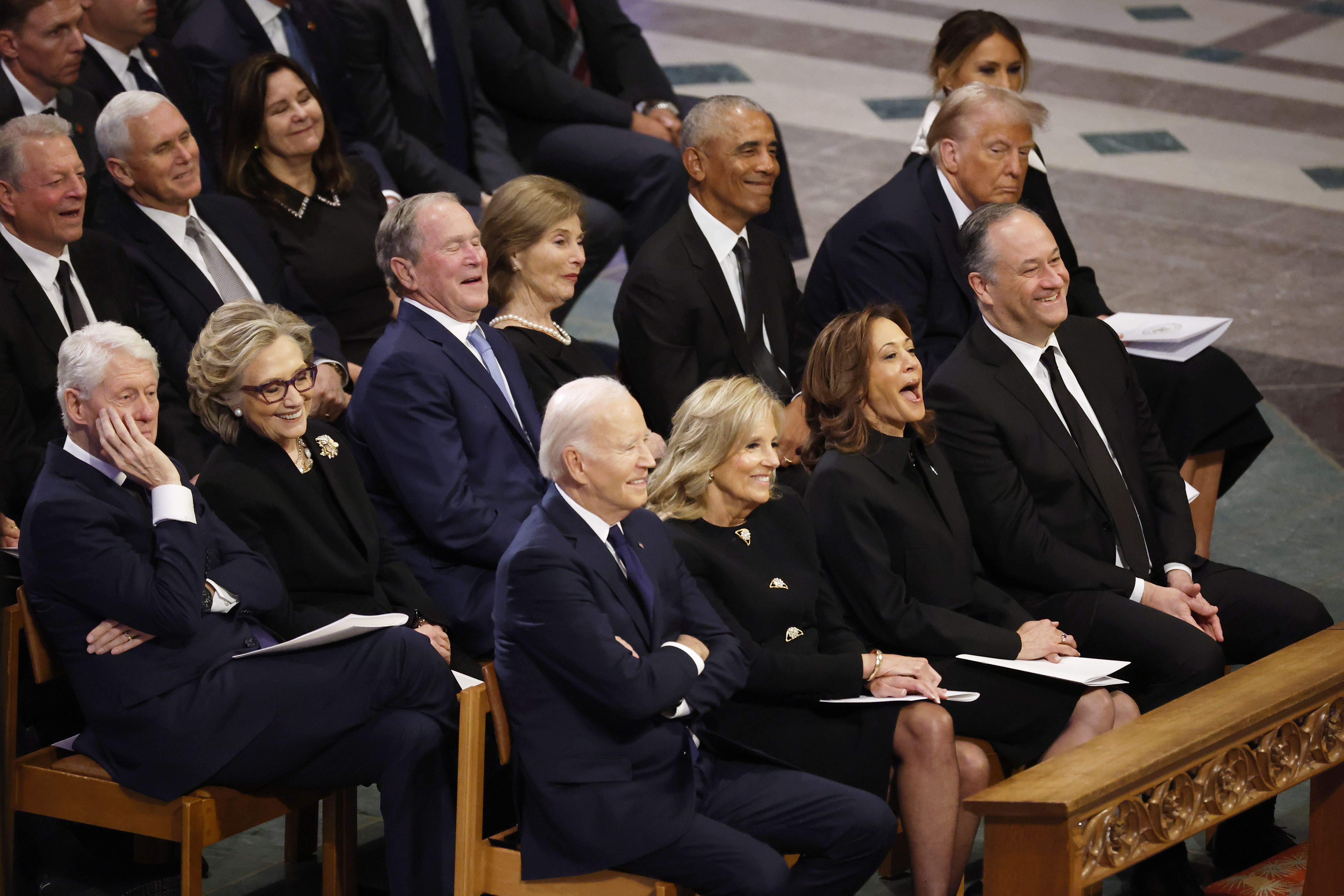 Aside from the five living presidents, Vice Presidents Kamala Harris, Al Gore, and Mike Pence, along with Karen Pence and Doug Emhoff, attend the ceremony | Source: Getty Images