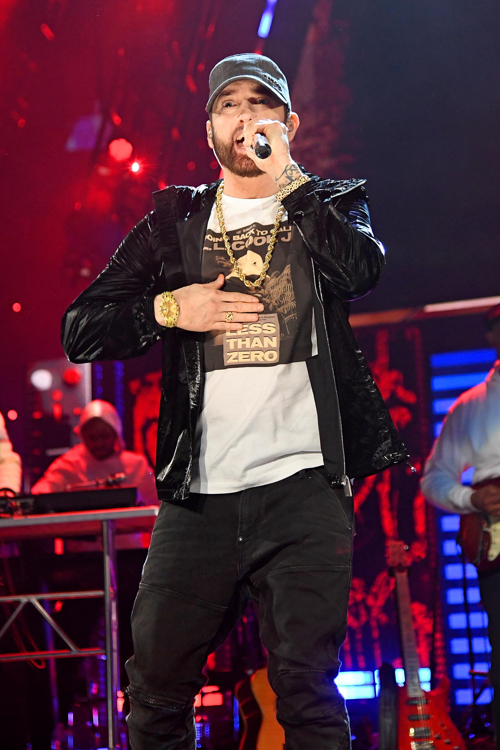 Eminem performing during the 36th Annual Rock & Roll Hall Of Fame Induction Ceremony in Cleveland, Ohio on October 30, 2021 | Source: Getty Images