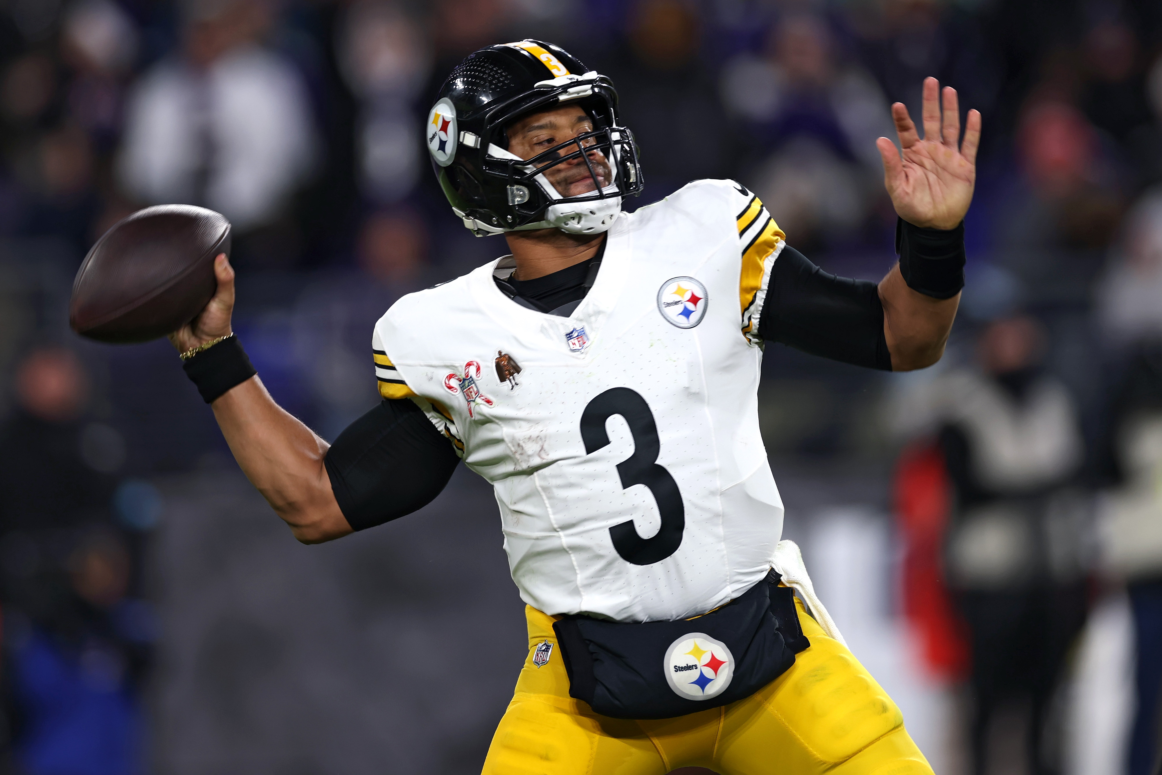 Russell Wilson of the Pittsburgh Steelers throws a pass during the third quarter against the Baltimore Ravens at M&T Bank Stadium in Baltimore, Maryland, on December 21, 2024 | Source: Getty Images