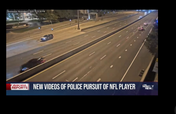 Mashawn Kneeland's car dashes zooms off beside the state trooper's parked car, as seen from a video post dated November 27, 2025. | Source: Facebook Reel/NBCNightlyNewswithTomLlamas