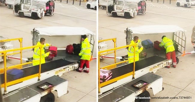 Gutted woman films baggage handler carelessly throwing her luggage onto trailer at the airport