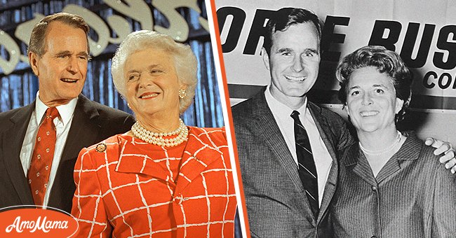 Vice President George Bush and Barbara Bush at a tribute to Mrs. Bush, on August 18, 1988, in New Orleans, Louisiana, and the couple at his 1966 election to the House of Representatives for Texas' 7th Congressional District in Houston. | Source: Bettmann & © CORBIS/Corbis/Getty Images