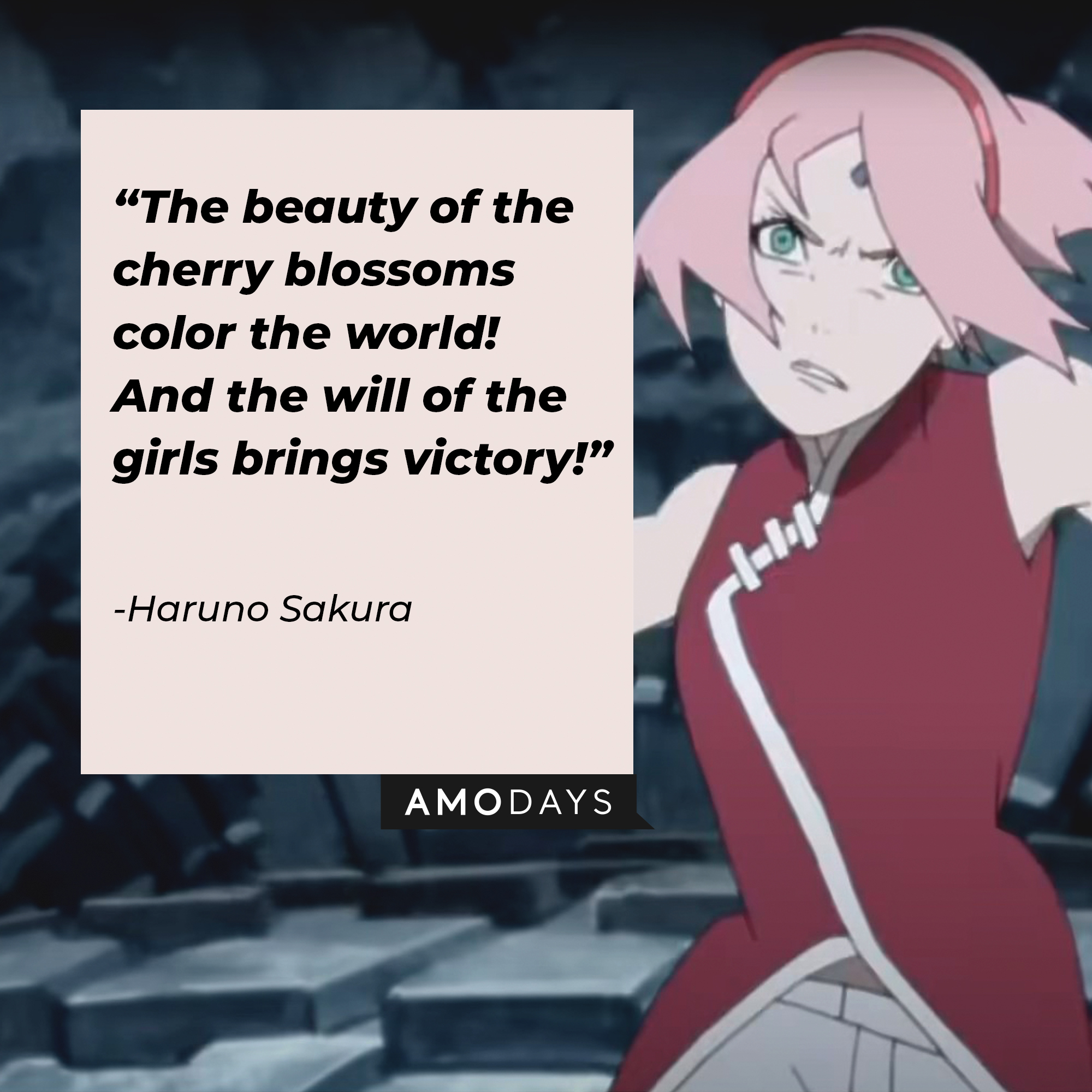 Haruno Sakura’s quote: “The beauty of the cherry blossoms color the world! And the will of the girls brings victory!” | Source: facebook.com/narutoofficialsns