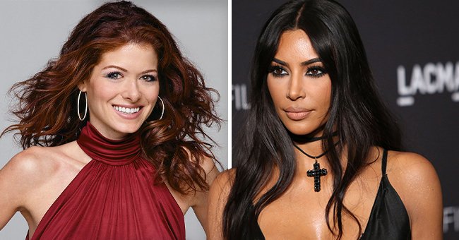 Debra Messing as Grace Adler on the "Will & Grace" set on season 4 and Kim Kardashian at the LACMA Art + Film Gala held at LACMA on November 3, 2018, in Los Angeles, California | Photos: NBCU Photo Bank & Jesse Grant/Getty Images