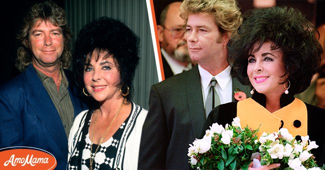 Larry Fortensky and Elizabeth Taylor in a file photo uploaded on February 23, 2011, and the couple at London's Mirabelle restaurant on November 5, 1991 | Photos: Kevin Mazur/WireImage & Gerry Penny/AFP/Getty Images