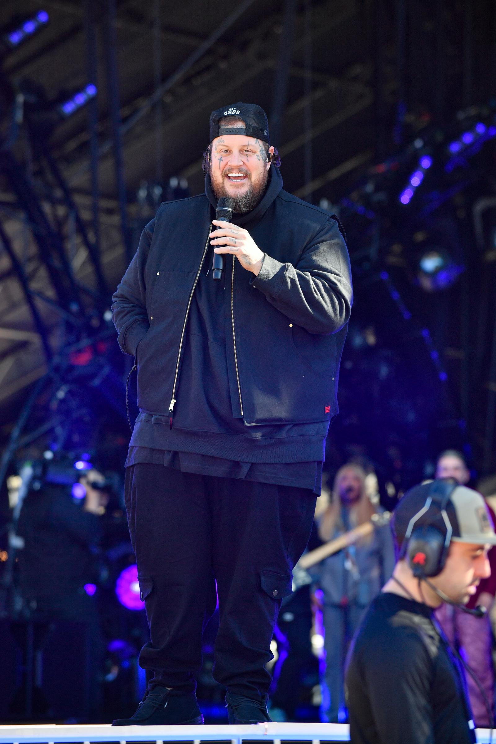 Jason "Jelly Roll" DeFord is seen on stage during New Year's Eve Live: Nashville's Big Bash rehearsals at Bicentennial Capitol Mall State Park in Tennessee on December 30, 2024 | Source: Getty Images