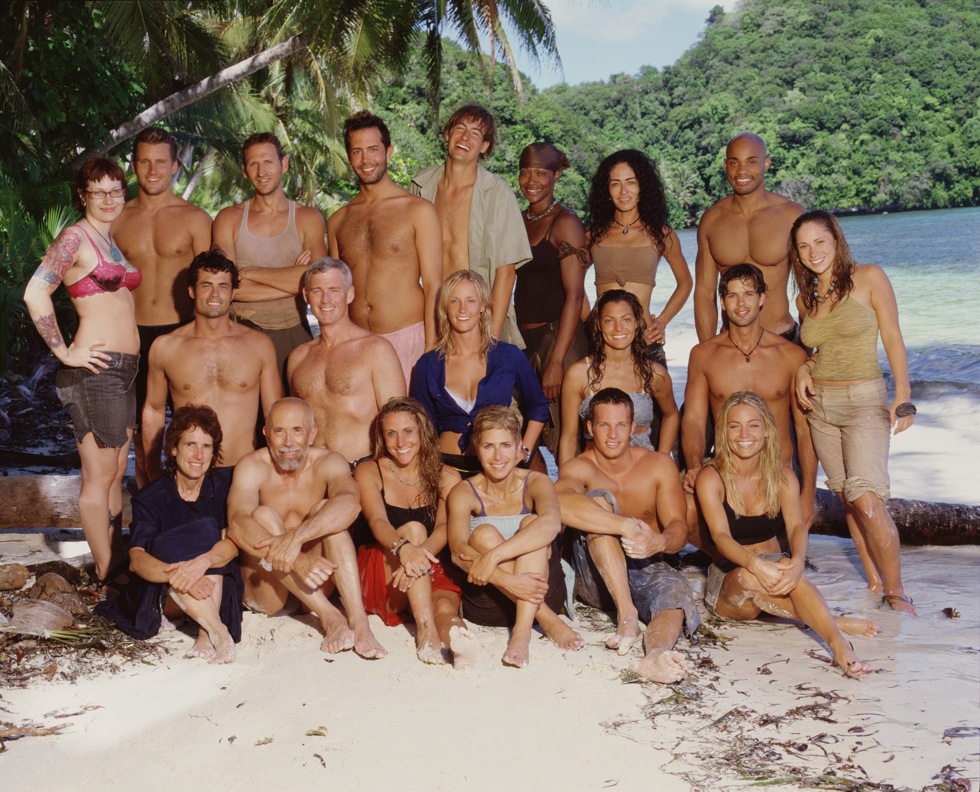 Angie Jakusz on the back row with fellow castaways who participated in "Survivor: Palau," photo taken on October 30, 2004, at Kokor, Palau | Photo: Monty Brinton/CBS Photo Archive/Getty Images