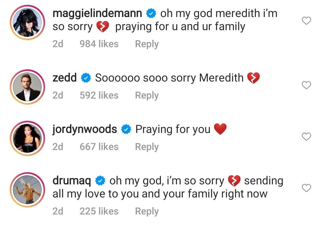 Jordyn Woods and other celebrities comment on Daniel Mickelson's death | Photo: Photo: Instagram/meredithmickelson