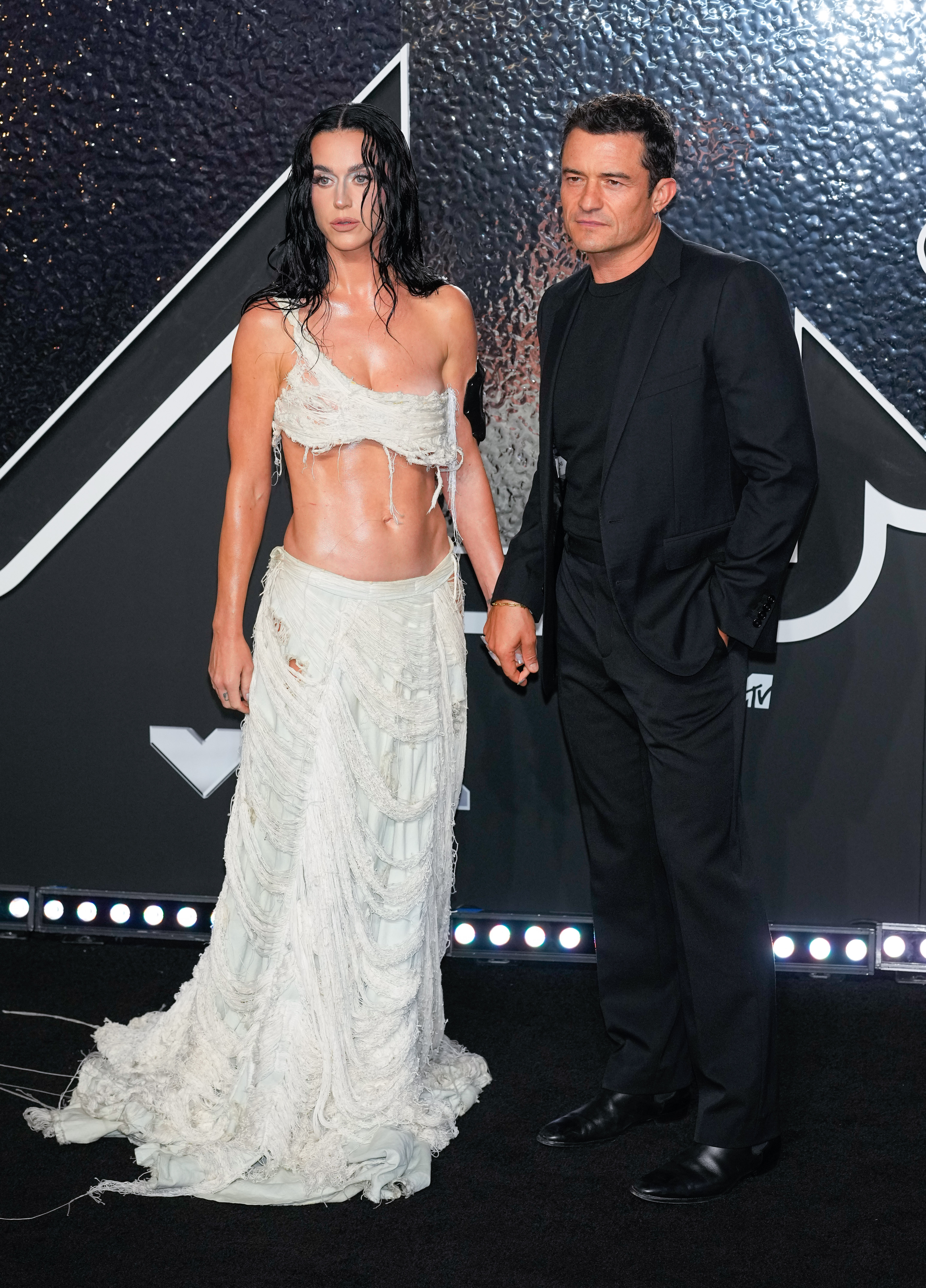 Katy Perry and Orlando Bloom arrive at the MTV Video Music Awards on September 11, 2024, in New York City | Source: Getty Images