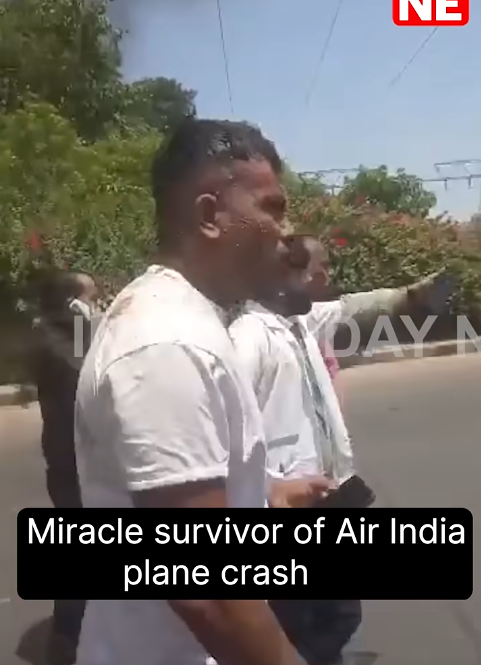Vishwash Kumar Ramesh, survivor of the Air India plane crash, walking away from the wreckage on June 12, 2025 | Source: Youtube/IndiaTodayNE
