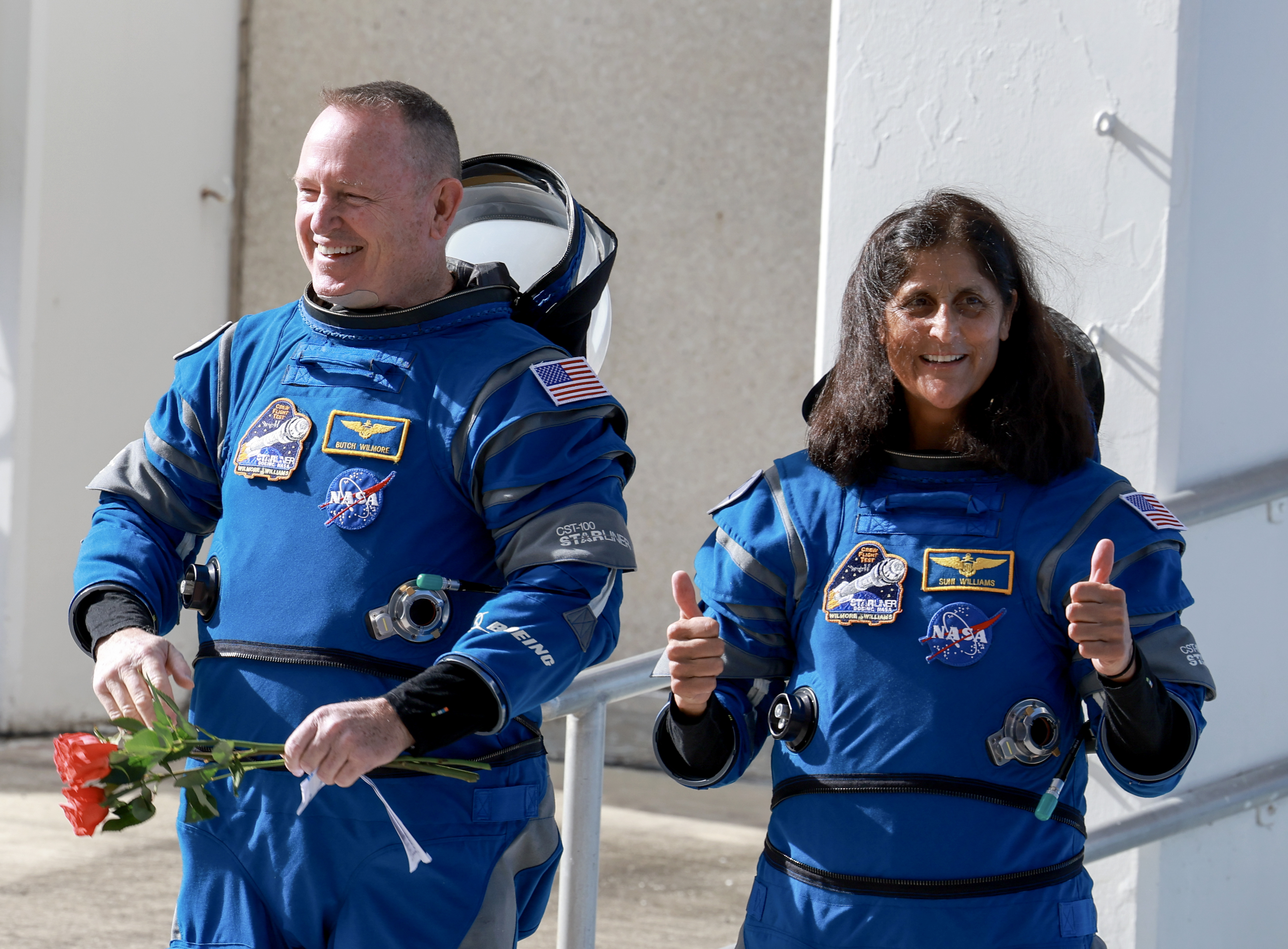 Barry Wilmore and Pilot Sunita Williams walking out of the Operations and Checkout Building on June 5, 2024, in Cape Canaveral, Florida. | Source: Getty Images