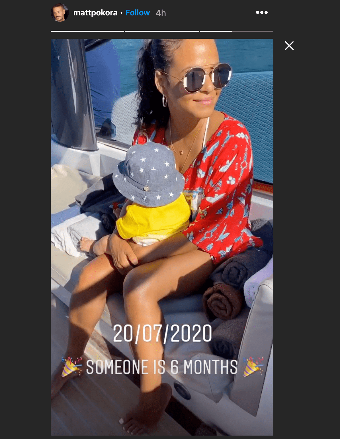 Christina Milian porte son fils sur ses genoux | Story Instagram Matt Pokora