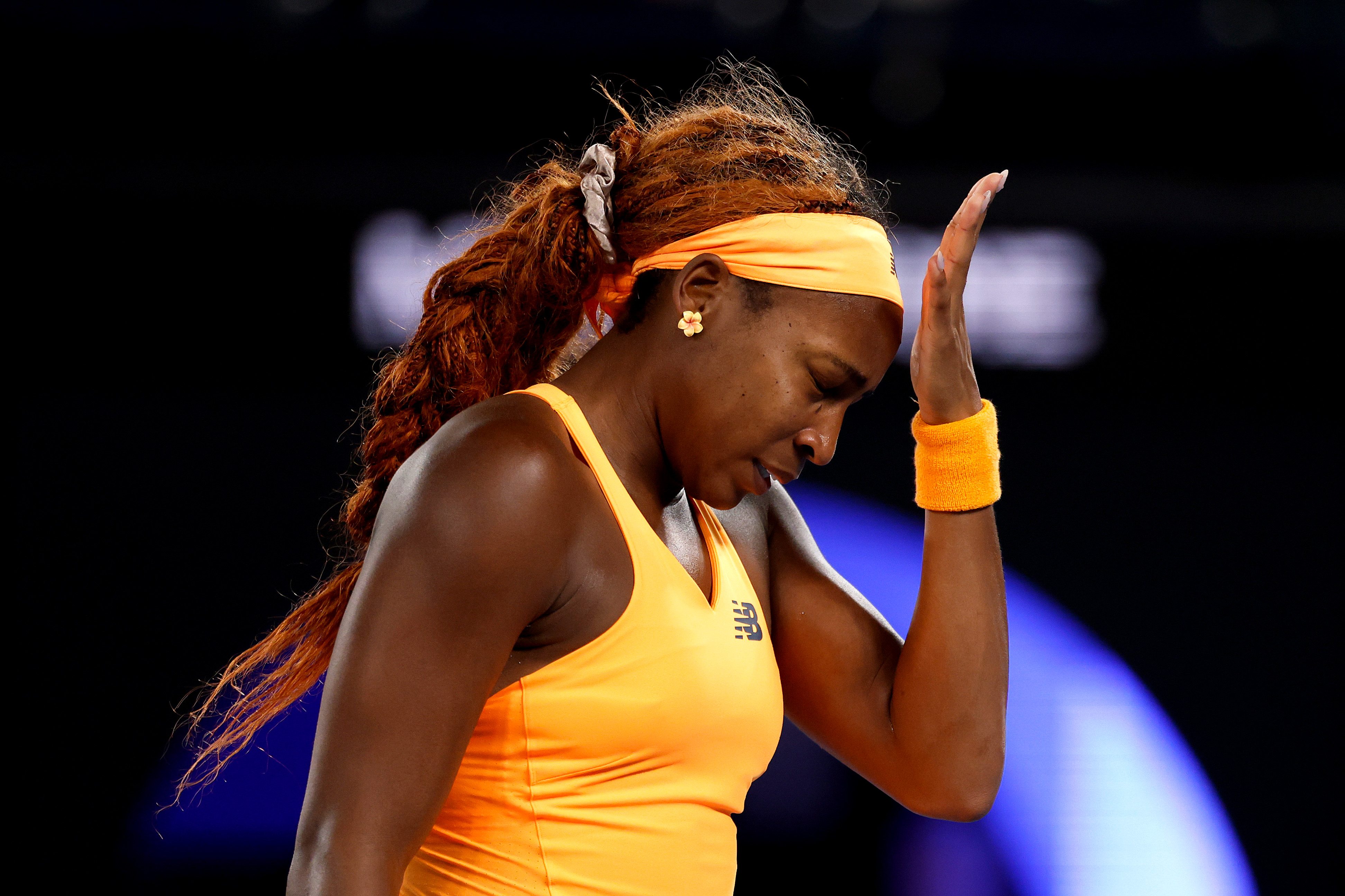 Coco Gauff reacts after the match on January 27, 2026 | Source: Getty Images