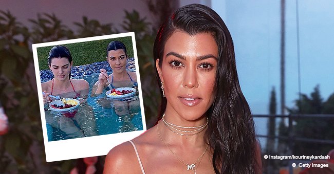 Kourtney Kardashian And Kendall Jenner Flaunt Curves Wearing Colorful Thong Bikinis In A Pool 