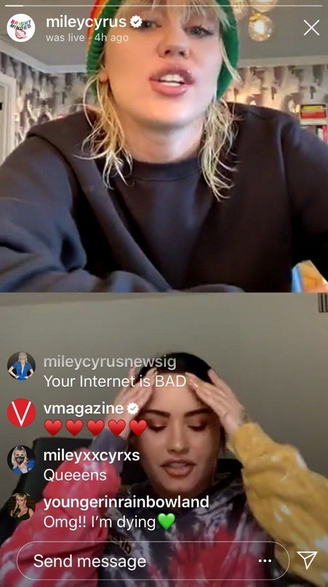 Miley Cyrus and Demi Lovato chatting during an Instagram Live Video | Photo: Instagram/MileyCyrus